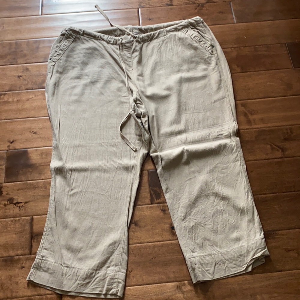 Sand coloured linen trousers